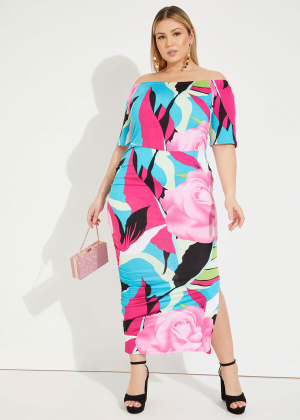 Floral Maxi Bodycon Dress, Multi image number 0