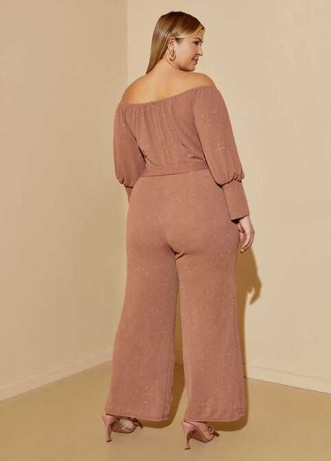Glittered Wide Leg Jumpsuit, Cocoa image number 2