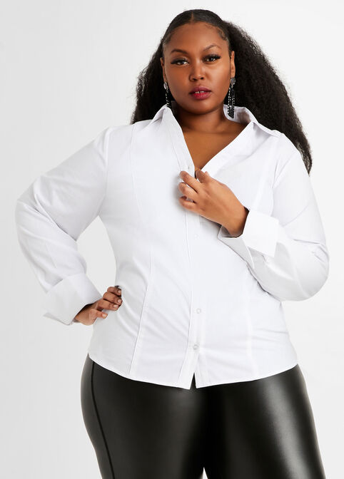 Classic Collar Button Up Top, White image number 0