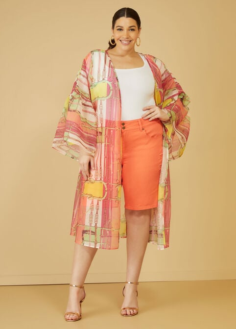 Printed Chiffon Kimono, Pink image number 2