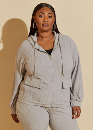 Ribbed Hooded Jacket, Alloy image number 0