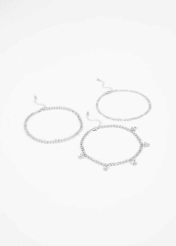 Silver Butterfly Layer Anklet Set, Silver image number 1