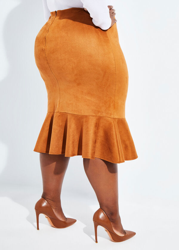 Faux Suede Midi Skirt, Camel Taupe image number 1