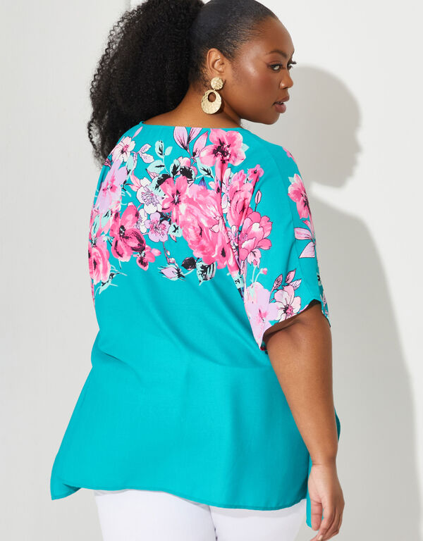 Floral Print Crepe Tunic, Deep Peacock Blue image number 1