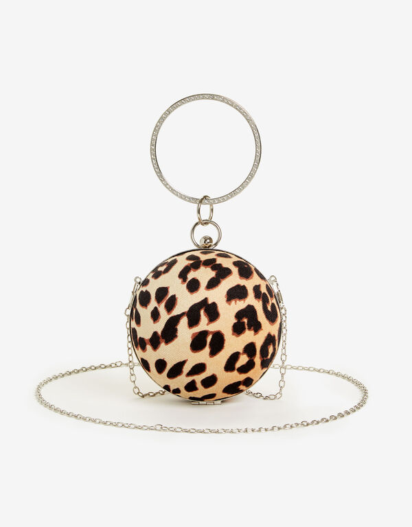 Crystal Embellished Sphere Clutch, Brown Animal image number 0
