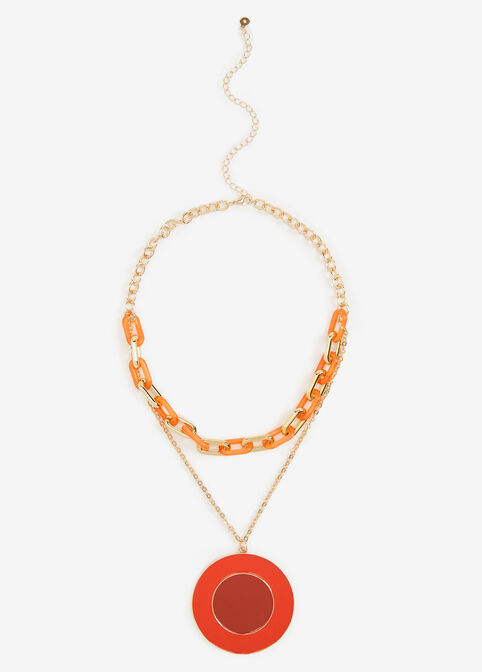 Gold Tone And Resin Necklace, SPICY ORANGE image number 0