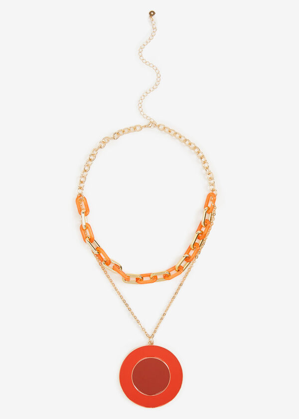 Layered Gold Tone Necklace, SPICY ORANGE image number 0
