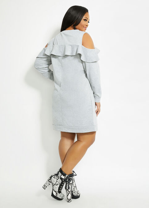 Cold-Shoulder Sweatshirt Dress, Heather Grey image number 1