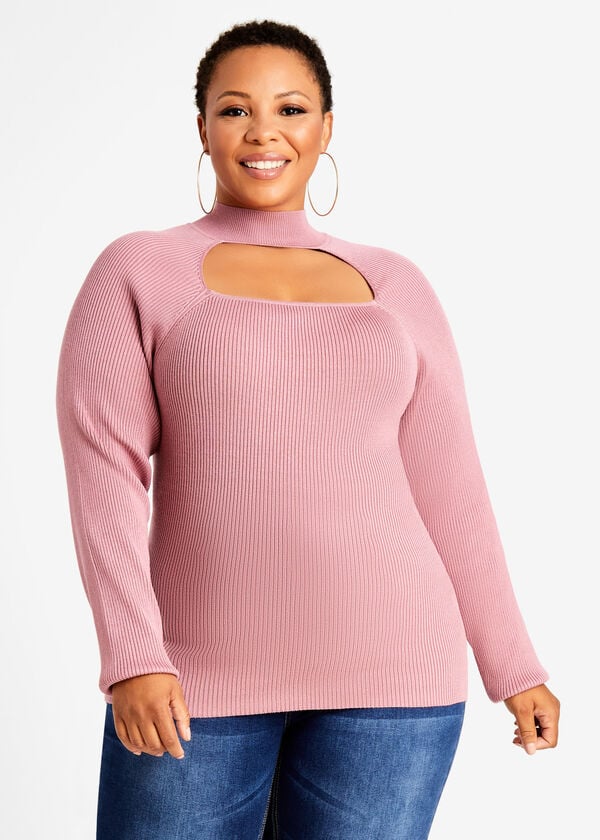 Plus Size Sexy Knitwear Cutout Mock Neck Ribbed Knit Fitted Sweaters image number 0