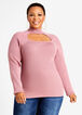 Mock Neck Cutout Ribbed Sweater, Foxglove image number 0