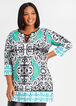 Abstract Lace Up Knit Tunic, Black White image number 0
