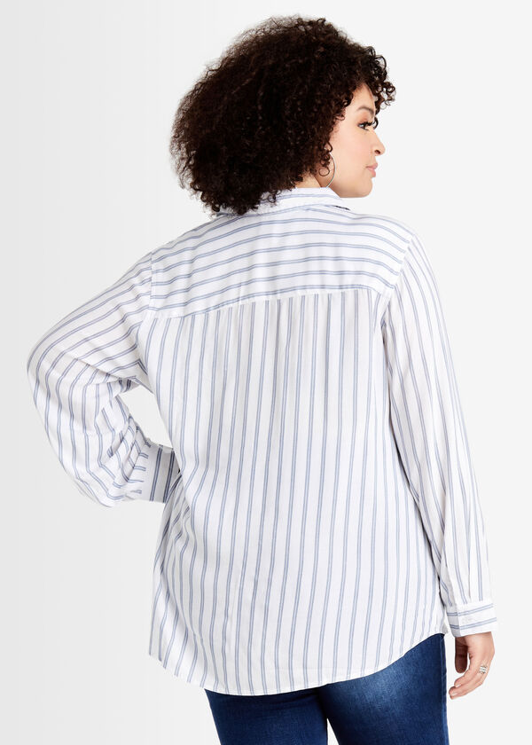 Double Stripe Hi Low Button Up Top, Blue image number 1