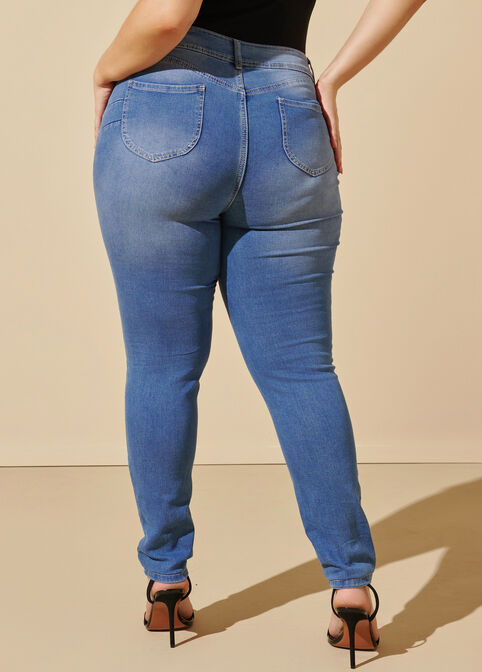 Plus Size Medium Wash Blue High Rise Stretchy Smoothing Skinny Jeans