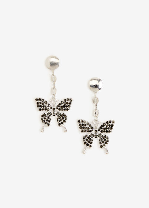 Pave Silver Butterfly Drop Earrings, Black image number 0