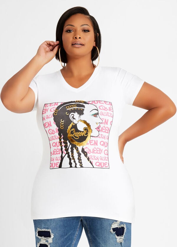 Queen Braided Beauty Graphic Tee, White image number 0