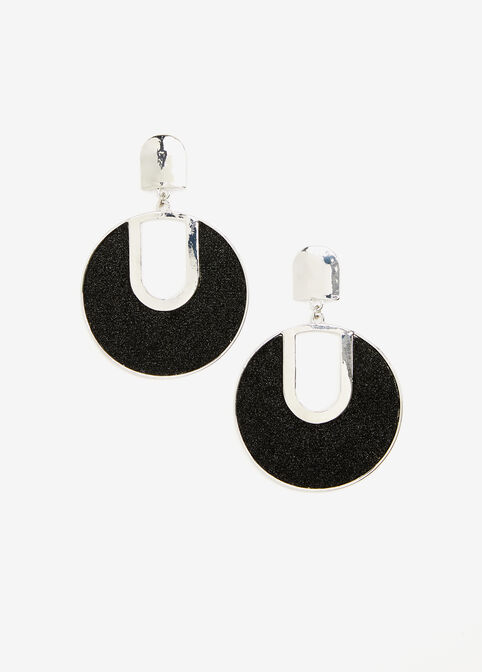 Glitter Geo Cutout Earrings, Black image number 0