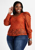 Stretch Lace Puff Sleeve Top, Potters Clay image number 0