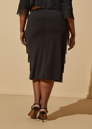 Fringed Midi Skirt, Black image number 1