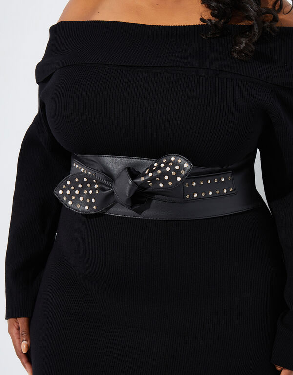 Embellished Wide Wrap Waist Belt, Black image number 0