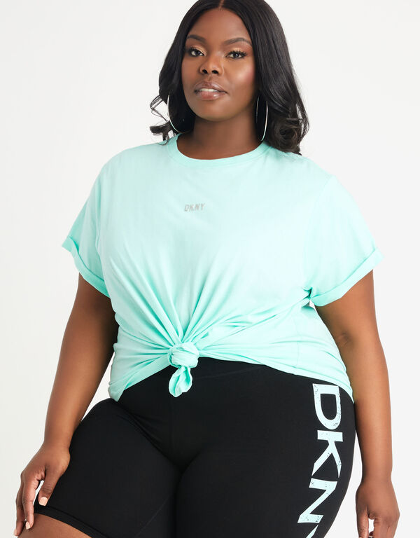 DKNY Sport Logo Tie Front Tee, Turquoise Aqua image number 1