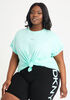 DKNY Sport Logo Tie Front Tee, Turquoise Aqua image number 1