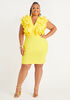 Ruffled Crepe Bodycon Dress, Cyber Yellow image number 0