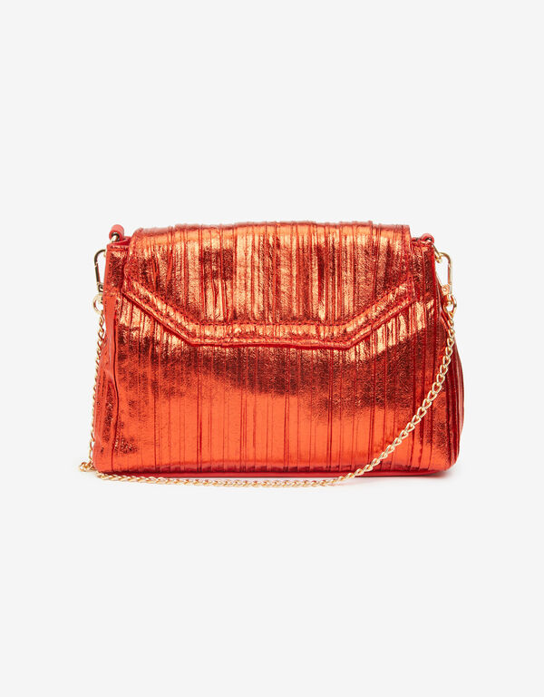 Pleated Metallic Faux Leather Clutch, Barbados Cherry image number 1