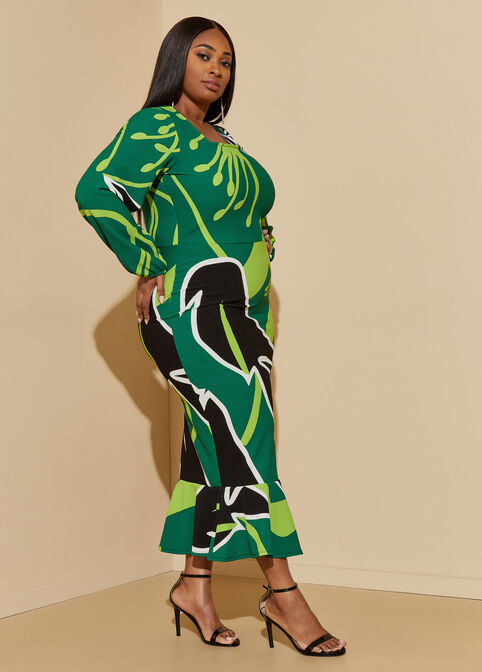 Leaf Print Flounced Maxi Dress, Multi image number 2