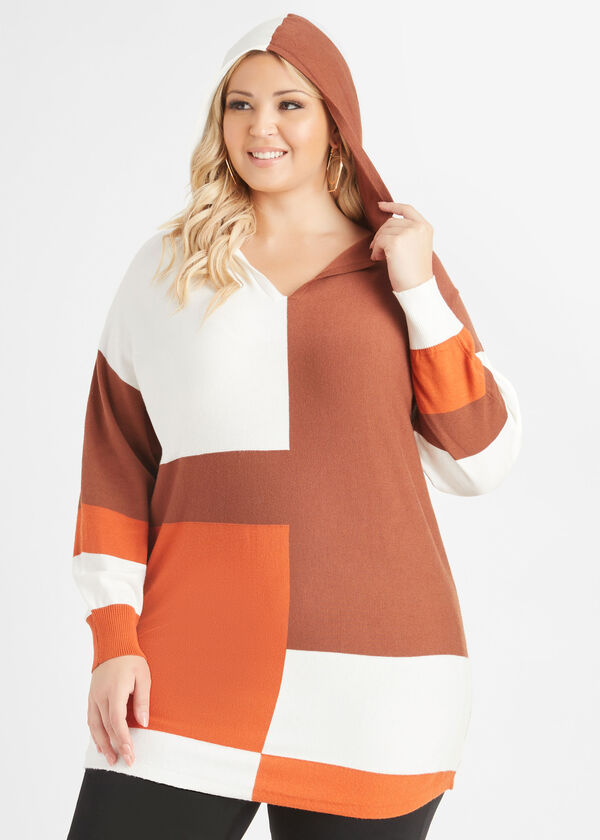 Colorblock Knitted Hooded Tunic, Multi image number 2