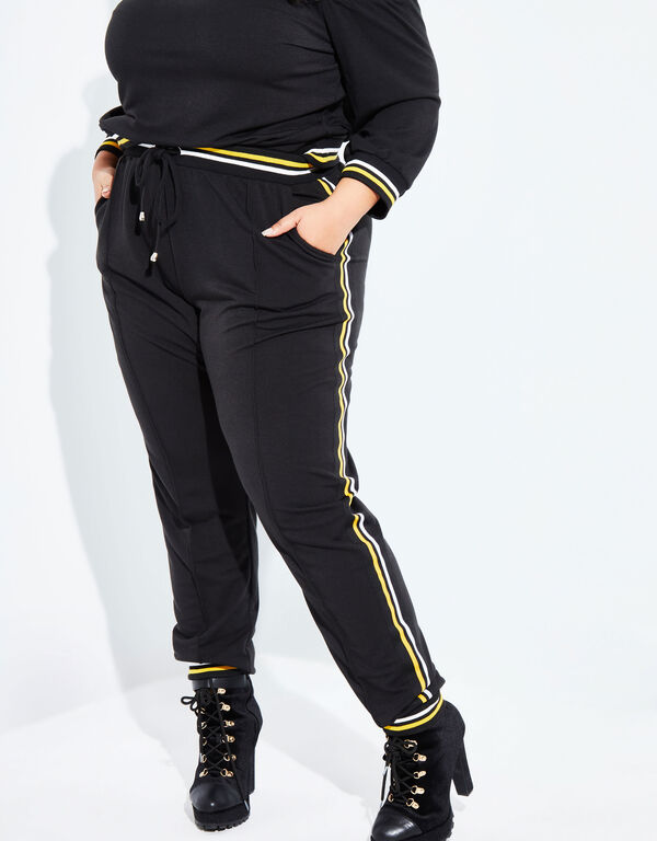 Pintucked Striped Jersey Joggers, Black image number 0