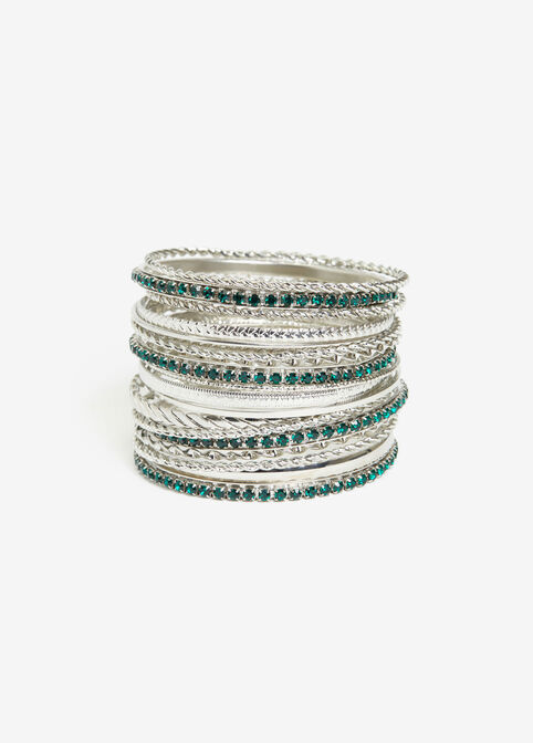 Statement Jewelry Silver Textured Bangle Trendy Bracelets Stacking Set image number 0