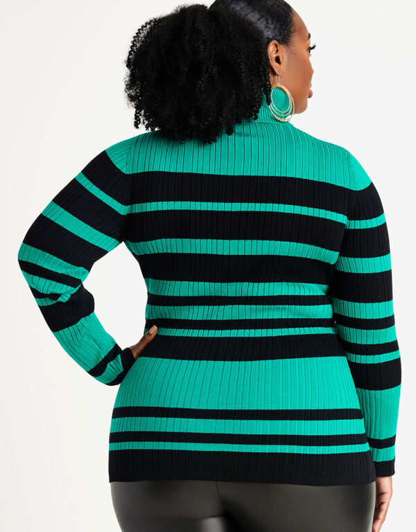 Striped Ribbed Turtleneck Sweater, Pepper Green image number 1