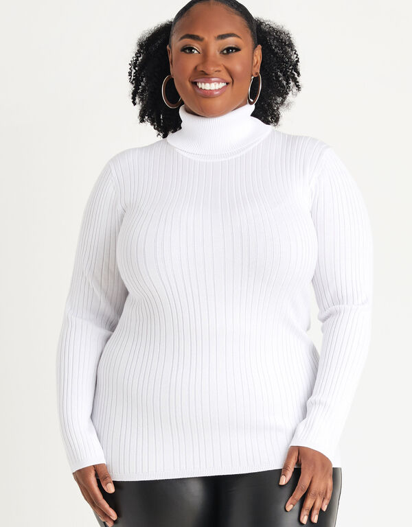 Rib Knit Turtleneck Sweater, White image number 0
