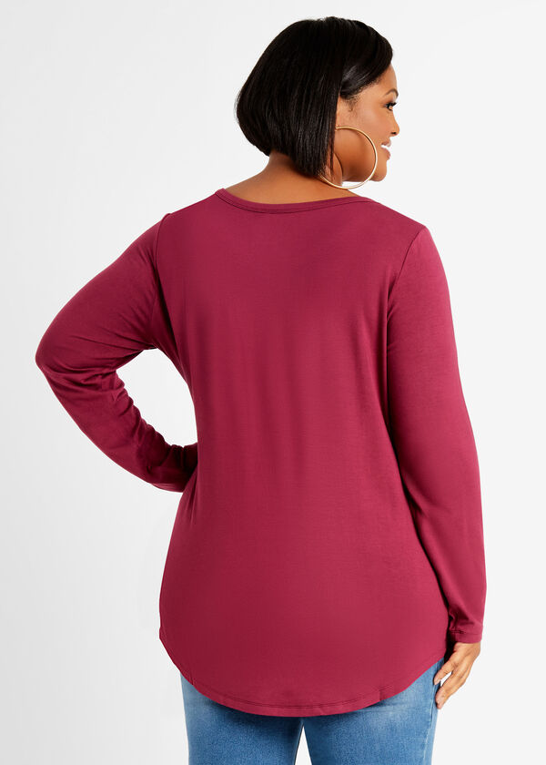 Basic Stretch Knit Long Sleeve Tee, Rhododendron image number 1