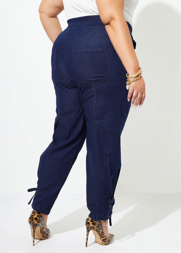 Foldover Lace Up Slouch Jeans, Dk Rinse image number 1