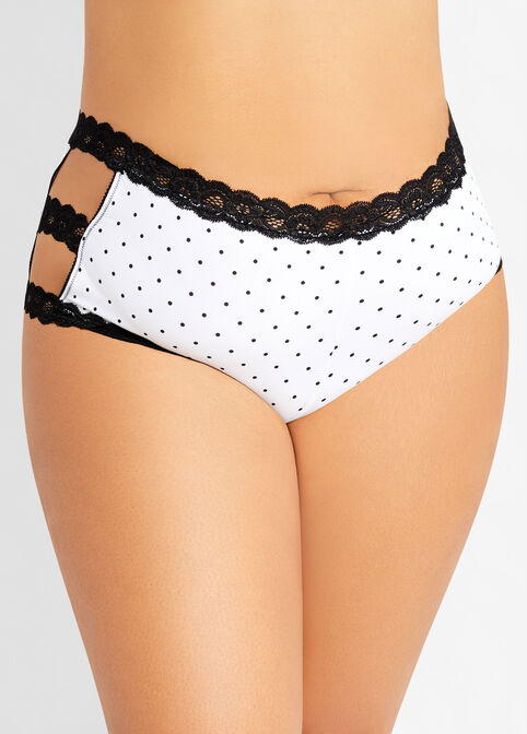 Micro & Lace Cutout Hipster Panty, White image number 0