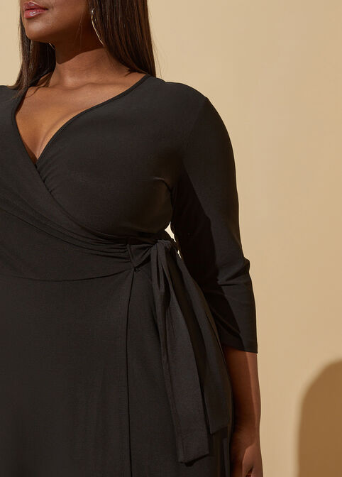 Stretch Knit Midi Wrap Dress, Black image number 2