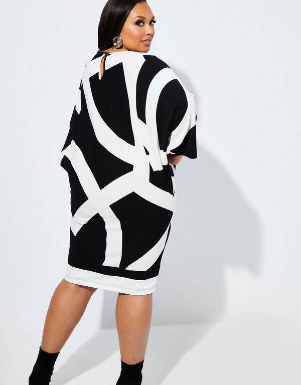 Printed Textured Knit Sheath Dress, Black White image number 1