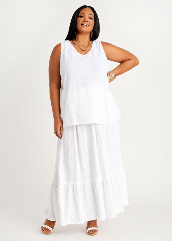 Smocked Textured Gauze Maxi Skirt, White image number 2