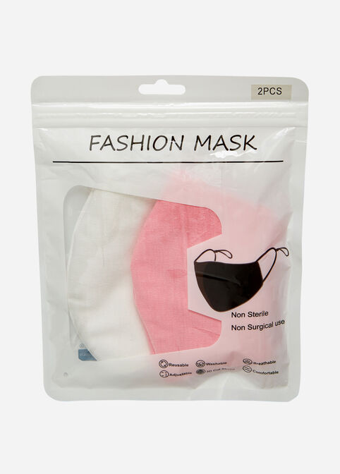 Solid Cotton Fashion Face Mask Set, White image number 2