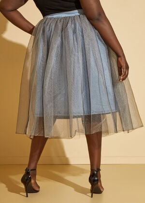 Tulle Layered Midi Denim Skirt, Medium Blue image number 1