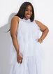 Ruffle Tulle & Mesh Mock Neck Top, White image number 0