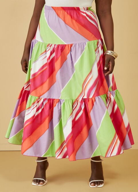 Striped Flounced Maxi Skirt, Multi image number 2