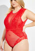 Open Back Lace And Mesh Bodysuit, Red image number 2