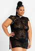 Lace Mandarin Collar Dress & Thong, Black image number 0
