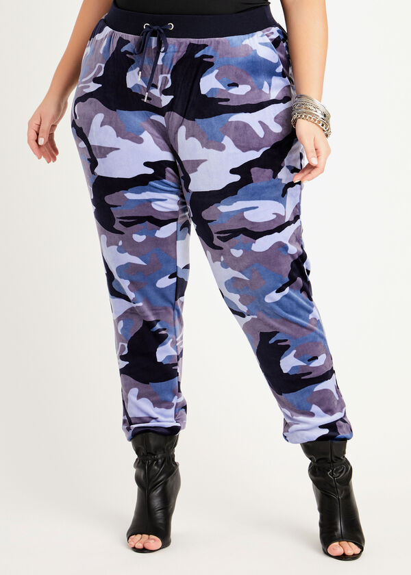 Blue Camo Velour Jogger, Peacoat image number 0