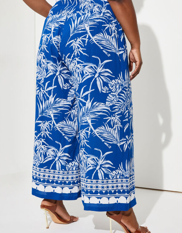 Tropical Print Wide Leg Pants, Lapis Blue image number 1
