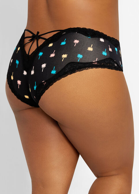 Micro & Lace Cheeky Brief Panty, Black image number 1