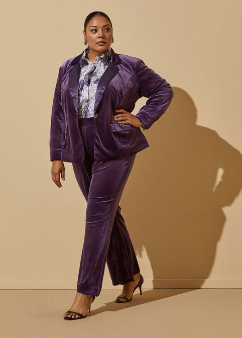 Satin Trimmed Velvet Blazer, Purple image number 2