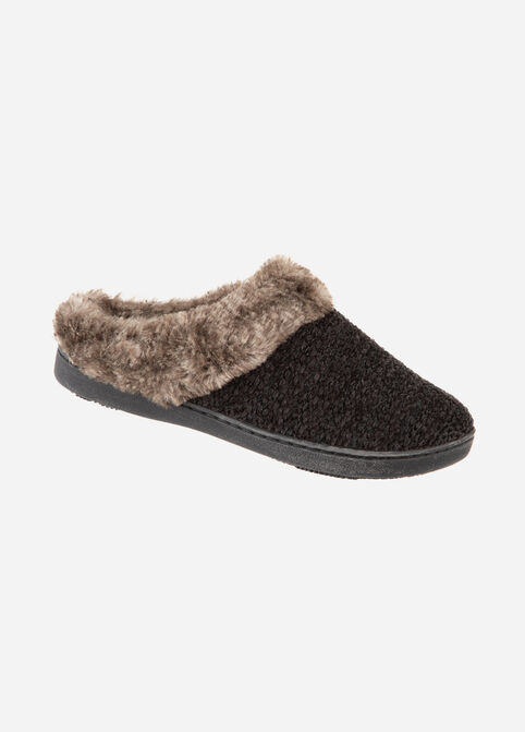 Cozy Isotoner Chenille Knit Hoodback Faux Fur Indoor Outdoor Slippers image number 0